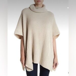 Steve Madden Tan Oat Beige Oversized Turtleneck Shawl Poncho Sweater size OSFM